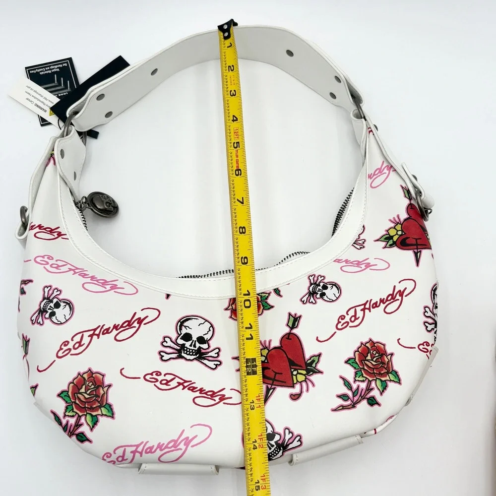 Ed Hardy White Skull‎ Rose Tattoo Hobo Shoulder Bag Purse